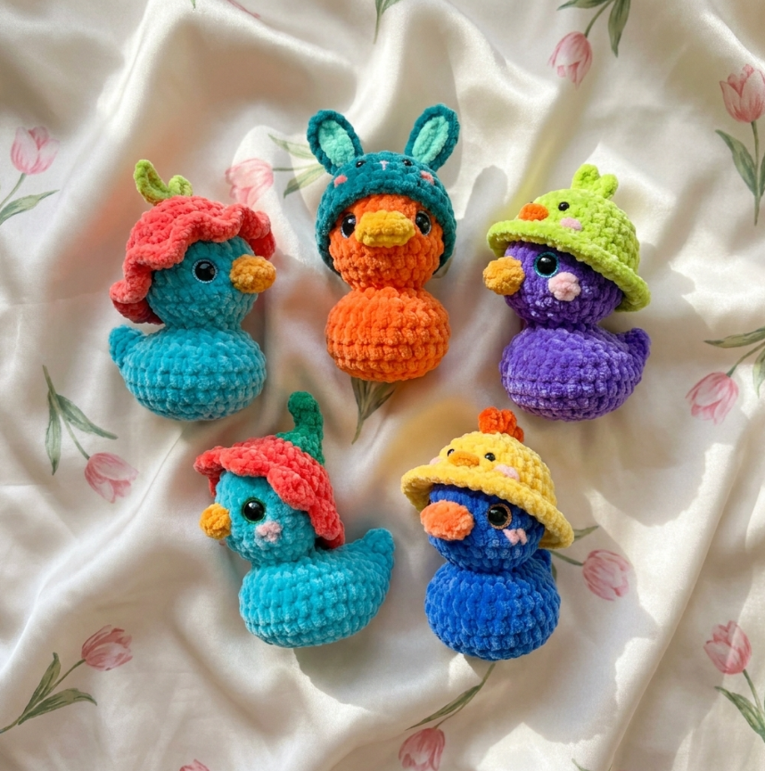 No-Sew Rubber Duck Crochet Pattern 🐥 5-in-1 Cute Animal Hats Bundle (PDF)